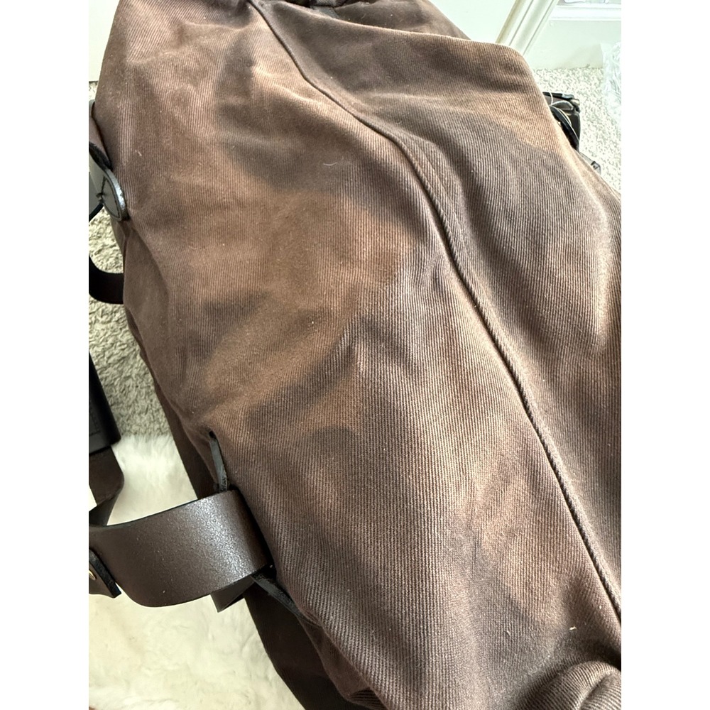 Filson Rugged Twill Duffle Bag Cinder Brown Leather Trim Travel Heavy Canvas - Picture 13 of 16